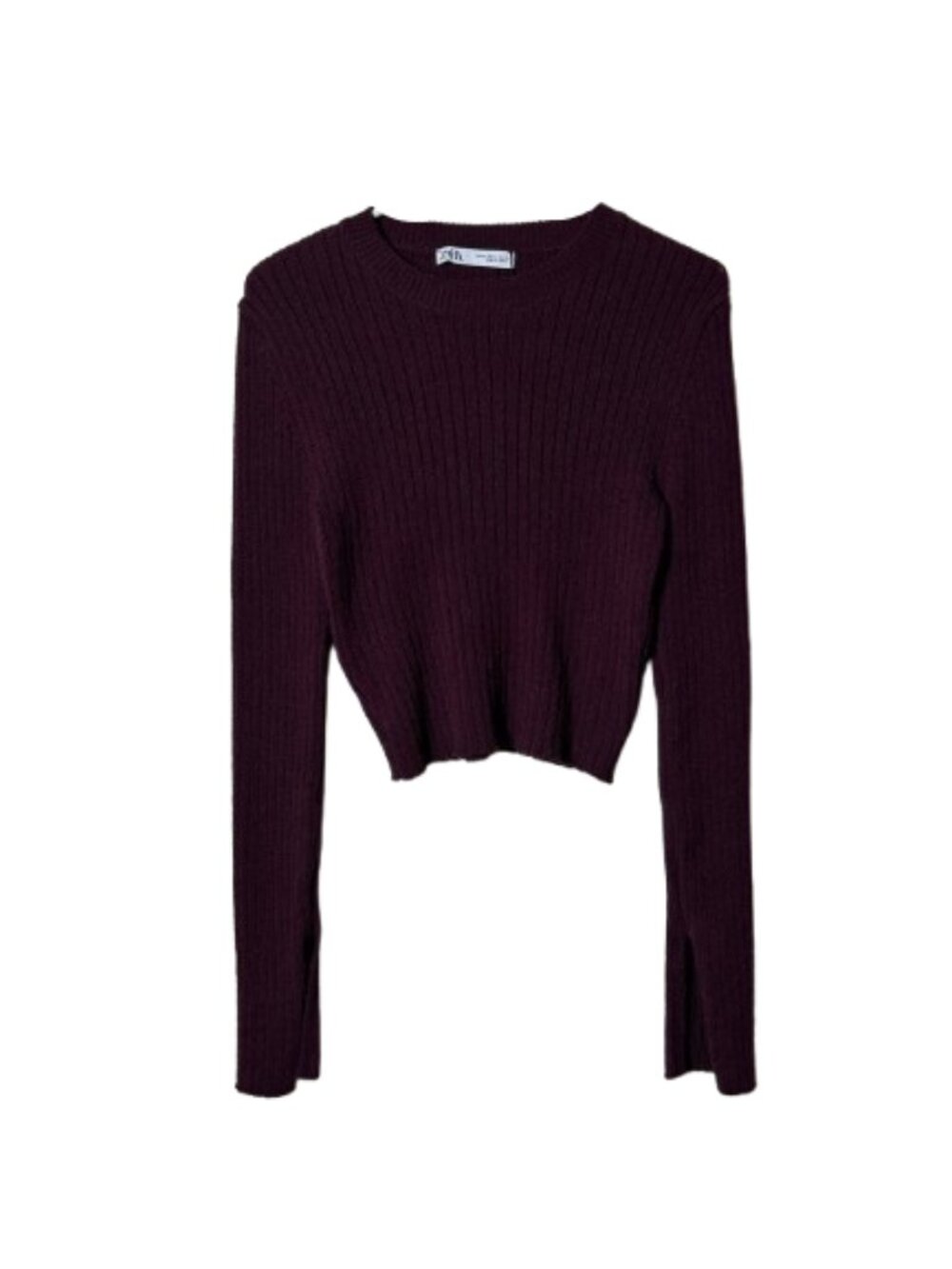 Zara dark burgundy textured rib knit split sleeve sweater womens XL NWT